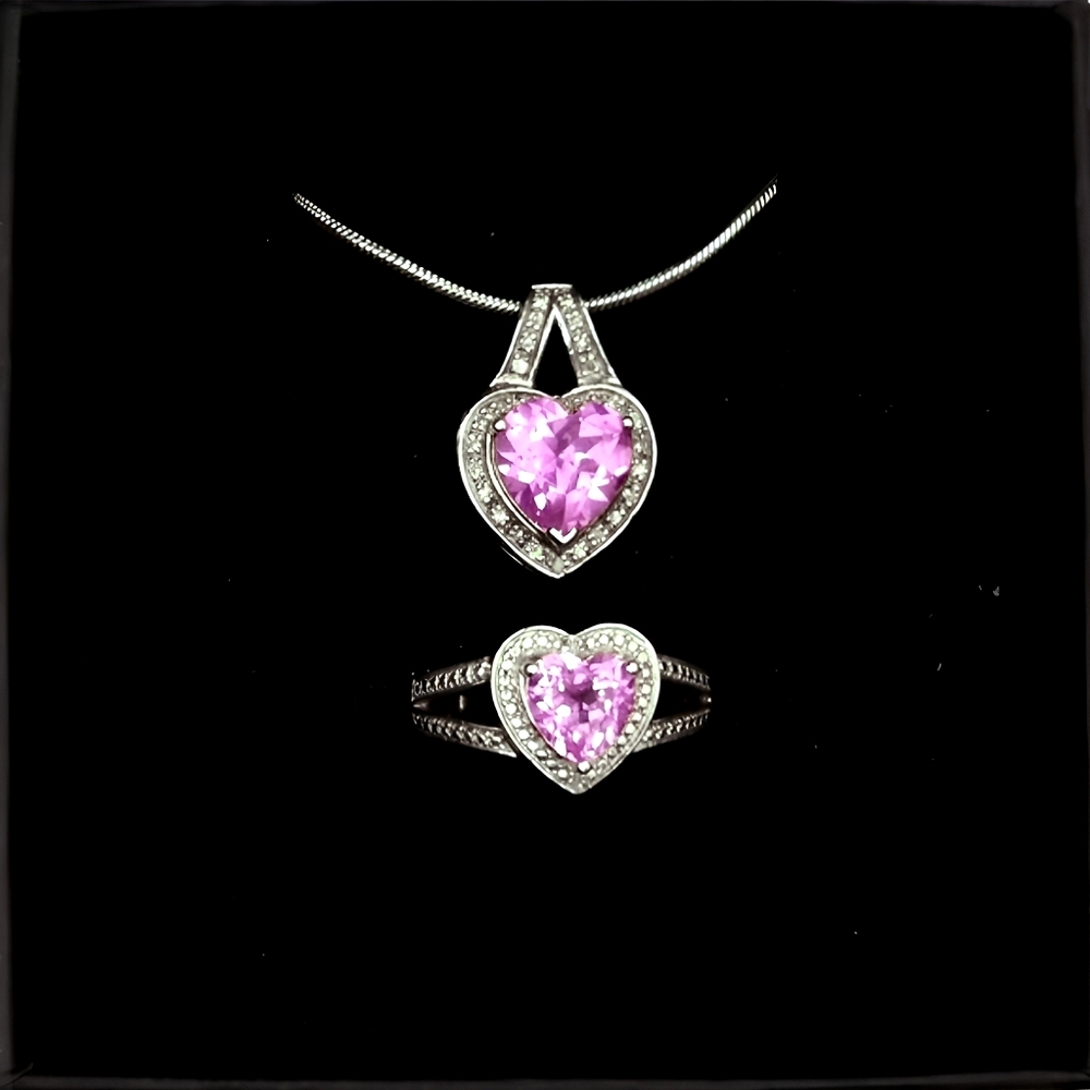 Helzberg Diamonds Necklace and Ring Set Sapphire pink Natural Diamonds